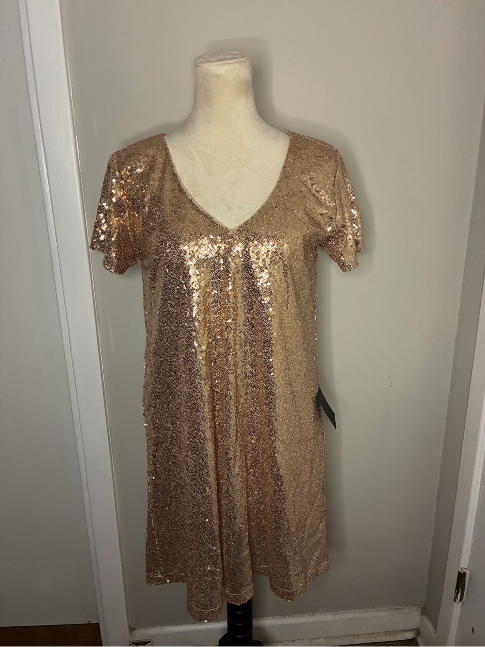 Lulus Light Up the Night Champagne Sequined Dress